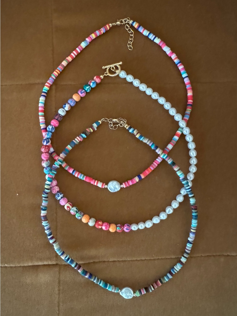 Set of 3 Multicolor Bead and Freshwater Pearl Necklaces